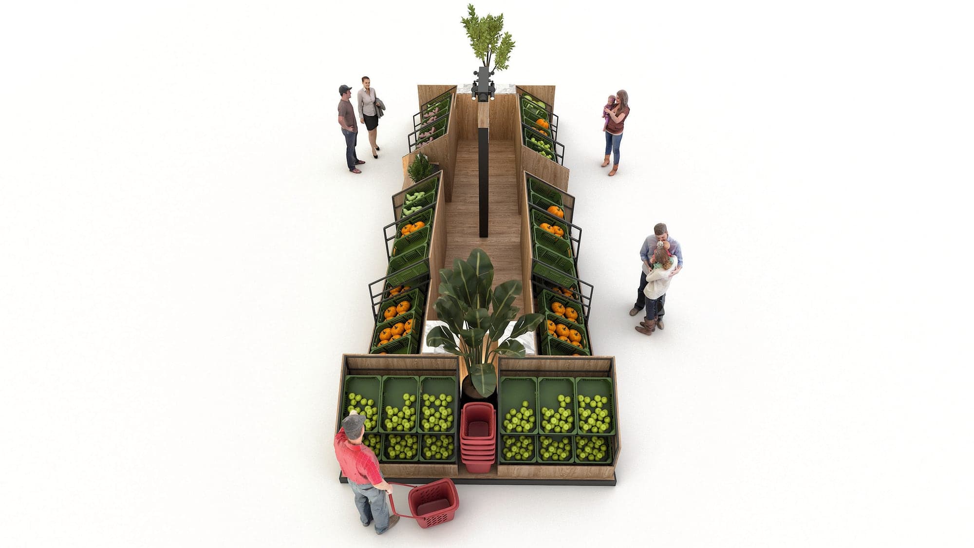 Design visual looking down the length of the Freshpoint island unit from above